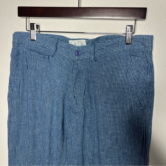 Wythe Ocean Blue Microcheck Flat Front Cotton Linen Chino Pant 32x32 - Picture 4 of 10